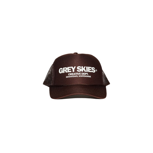 Grey Skies Creative Dept. Trucker Hat (Brown)