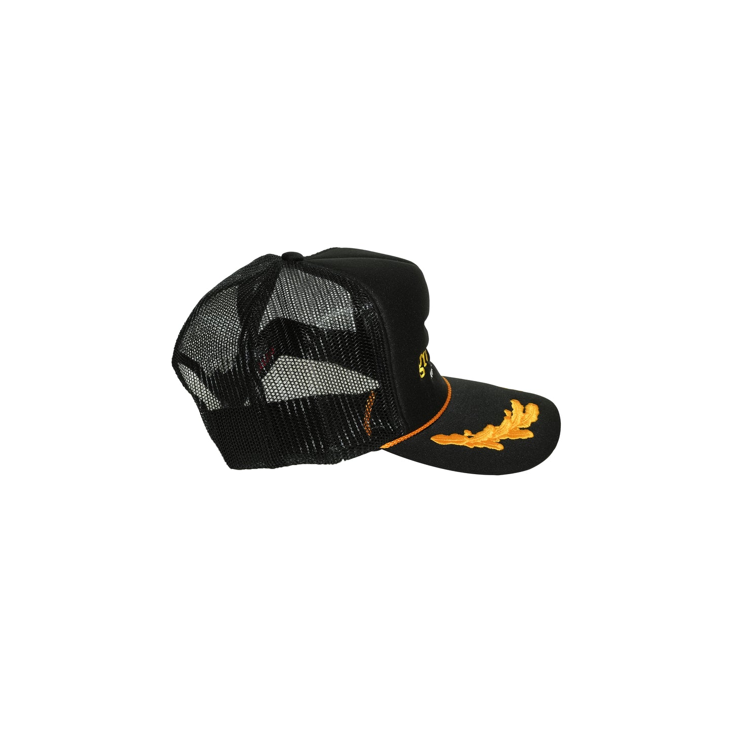 Grey Skies “NTS” Trucker Hat (Black-Gold)