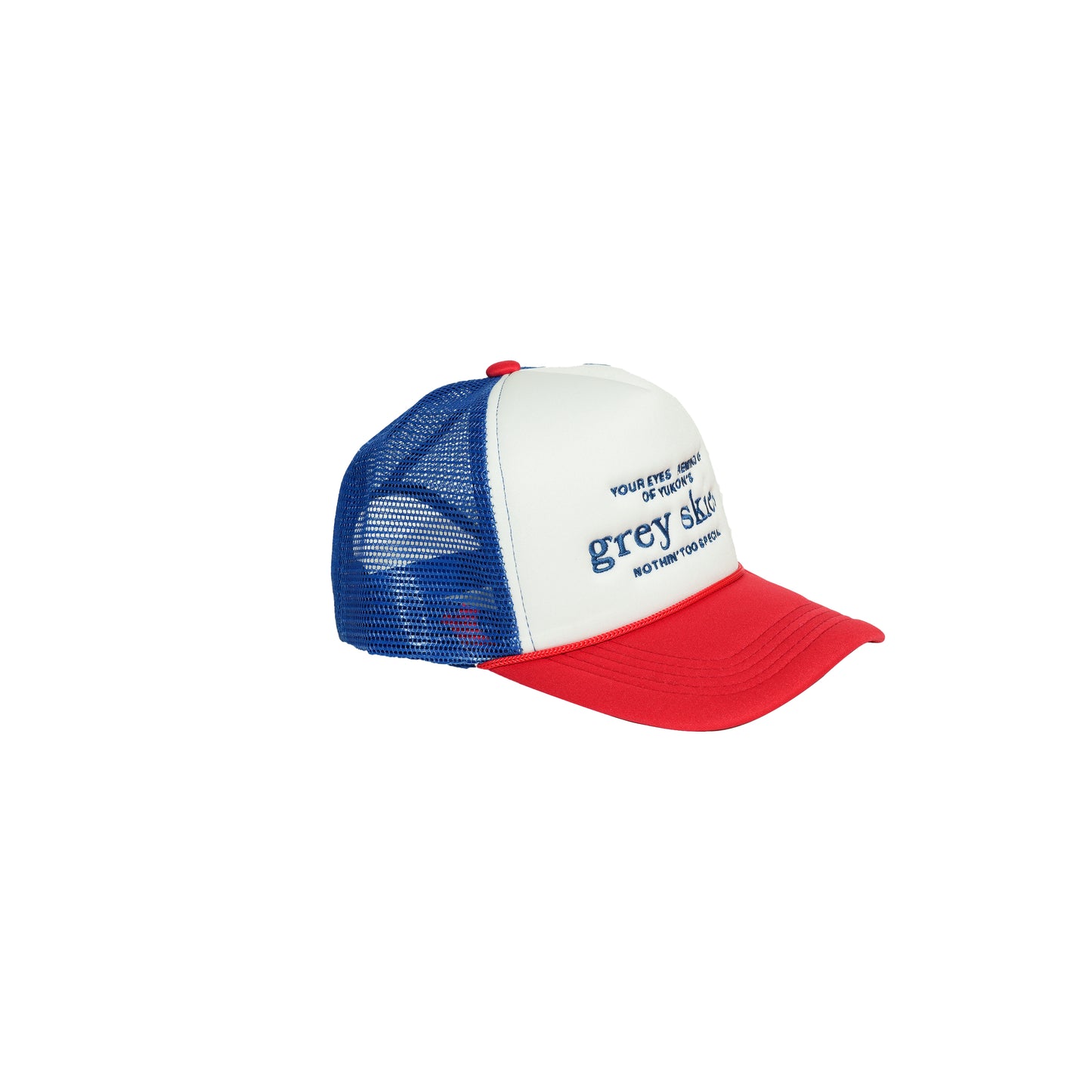 Grey Skies “NTS” Trucker Hat (Red-Blue)